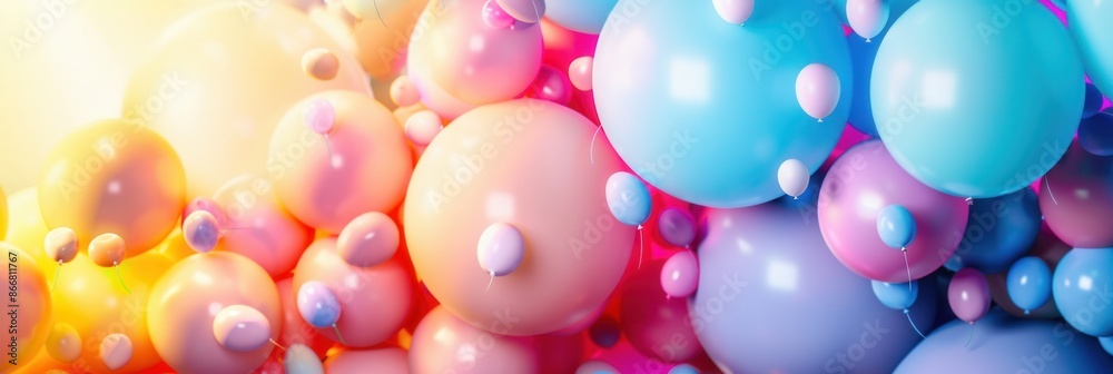 Poster An office event is decorated with balloons in various colors, creating a festive atmosphere. Generative AI