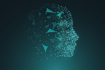 Particle face background, AI, artificial intelligence.