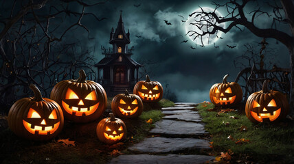 halloween party, pumpkins, spooky autumn background