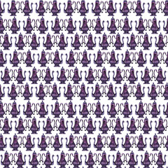 Watercolor seamless pattern with various stylized teapots and cups