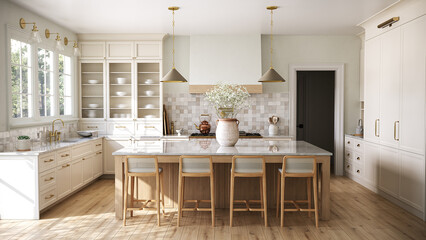 Rendering of a classic kitchen in the American style 1.3D illustration