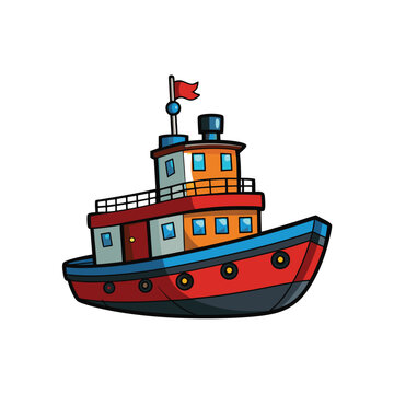 red cartoon tugboat on white background clip art preview