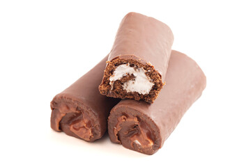 Chocolate Swiss Cake Roll Isolated on White Background
