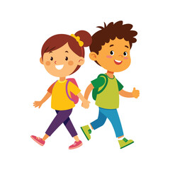 two children walking color vector