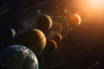 A cluster of planets aligned in orbit within a solar system