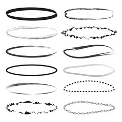 Abstract oval frames. Black and white. Various styles. Vector graphic elements.