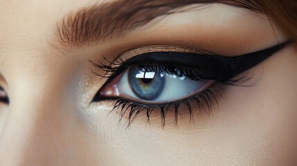 Obraz premium Close-up of a woman's eye with striking black eyelashes. 