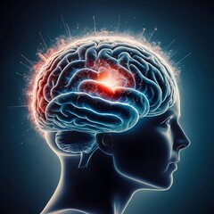 Obraz premium A human brain in concept art that is bursting with knowledge and creativity, brain, human, head, medical, x-ray, anatomy, scan, 3d, health, mind, intelligence, science, body, medicine