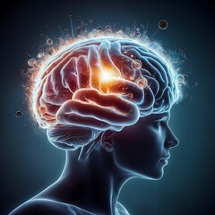 A human brain in concept art that is bursting with knowledge and creativity, brain, human, head, medical, x-ray, anatomy, scan, 3d, health, mind, intelligence, science, body, medicine