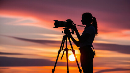 world photographer day, silhouette of photographer, silhouette of photographer with camera, silhouette of female photographer with camera