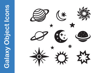 Galaxy objects stars, moons, planets, Icon Set