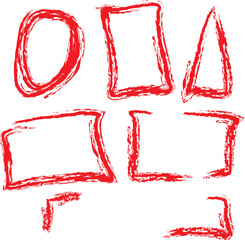 Set grunge scribble circle, triangle and square, red marker isolated on white vector editable