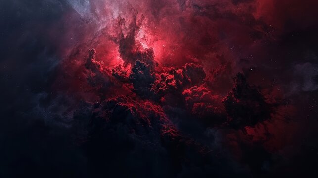 Abstract red and black cloudscape with swirling, smoky textures.