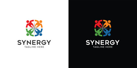 Synergy logo, concept of two or more entities working together. Interlocking circles symbolize the coming together of various elements