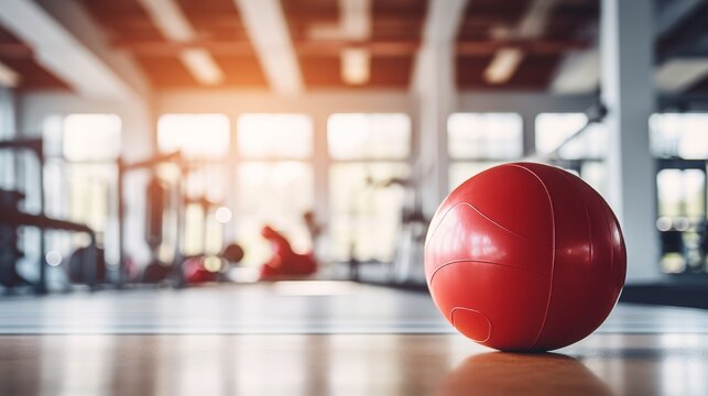 Diverse array of sports equipment and fitness ball in a well equipped gym facility