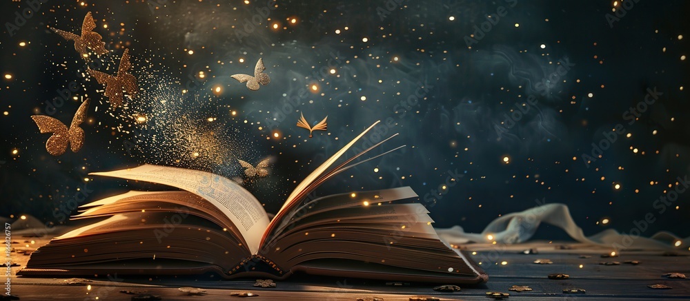 Aufkleber An open book with sparkles coming out of it ideal for fantasy.