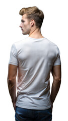 Obraz premium Man Wearing White T-Shirt and Jeans Standing With His Back to the Camera