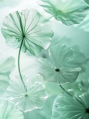 Lotus pond with glass lotus leaves, Gaussian blurred background, frosted, light green, minimalism