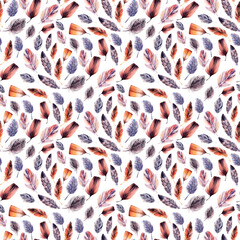 Watercolor seamless pattern with feathers and dream catchers