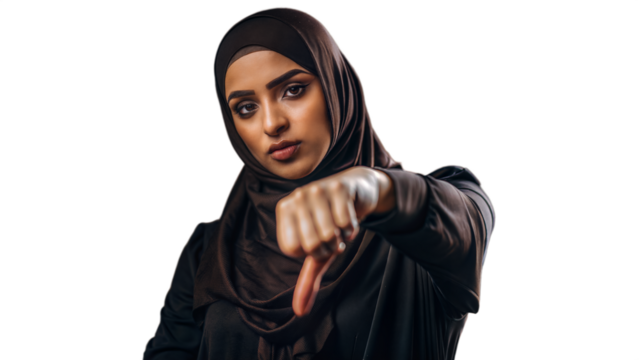 Young Woman Wearing Hijab Giving Thumbs Down Gesture