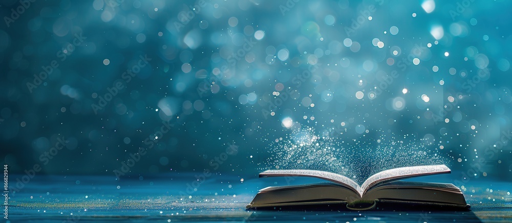 Poster open book with magical sparkling lights and connected stars concept.