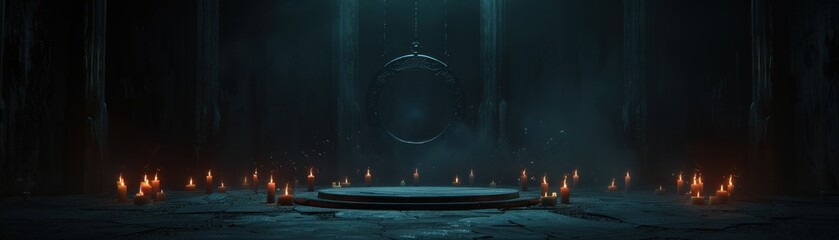 A dark, mysterious forest with flickering lights.