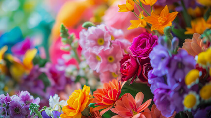 Colorful delicate flowers close up