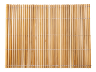 Traditional Bamboo Mat With Vertical Sticks. The Mat Is Rectangular And Laid Flat Against A White Background. Isolated on transparent background, png.