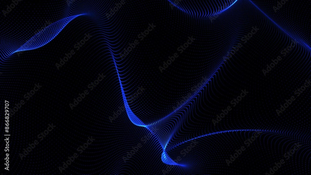 Poster abstract blue particle dots wave background. digital particle cyber or technology background, animat