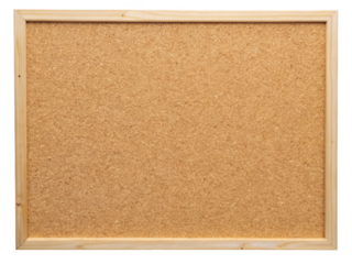 Rectangular Cork Bulletin Board With Wooden Frame. The Board Is Displayed Against A White Background, Ideal For Organizing Notes And Memos. Isolated on transparent background, png.
