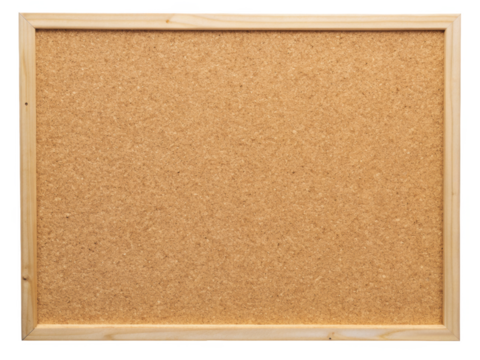 Rectangular Cork Bulletin Board With Wooden Frame. The Board Is Displayed Against A White Background, Ideal For Organizing Notes And Memos. Isolated on transparent background, png.