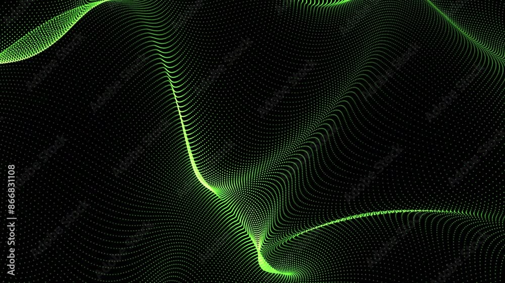 Poster abstract green particle dots wave background. digital particle cyber or technology background, anima