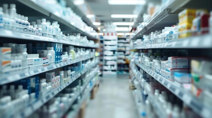 Pharmacy aisles filled with various medicinal products
