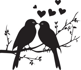 Silhouette Vector birds on tree 