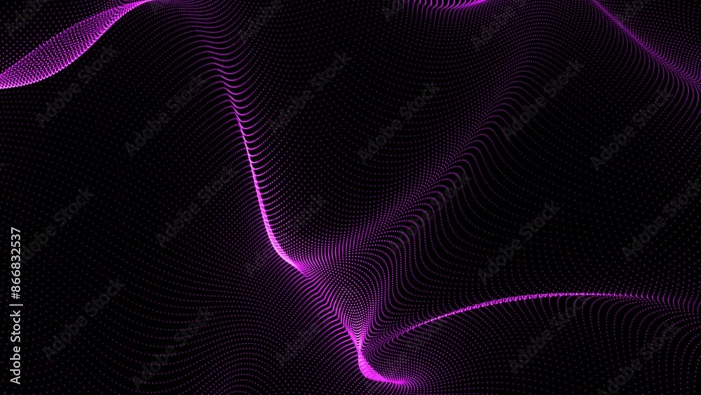 Poster abstract purple particle dots wave background. digital particle cyber or technology background, anim