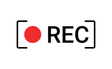 Recording sign icon. Red logo camera video recording symbol, rec icon