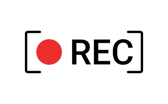 Recording sign icon. Red logo camera video recording symbol, rec icon