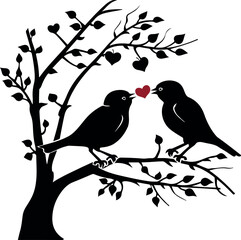 Love birds on a branch Silhouette Vector 