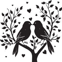 Love birds on a branch Silhouette Vector 