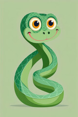 Fototapeta premium Cartoon character funny green snake on pastel green background.