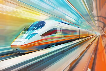 A color-blocked depiction of a high-speed maglev train