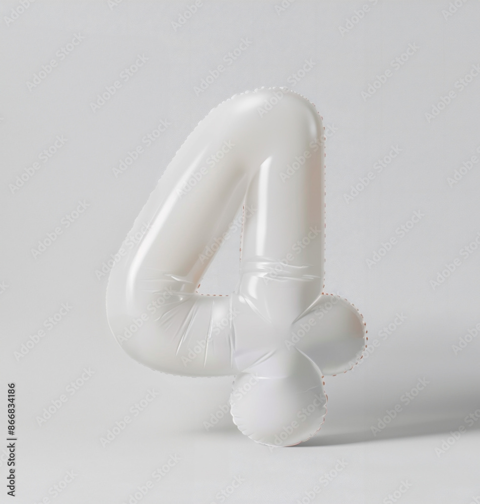 Fototapete ai generated photo with inflatable white color number 4. minimalistic balloon isolated on a white ba