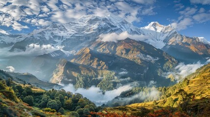 View of Annapurna Massif from Annapurna Conservation Area on Annapurna Base Camp Trek