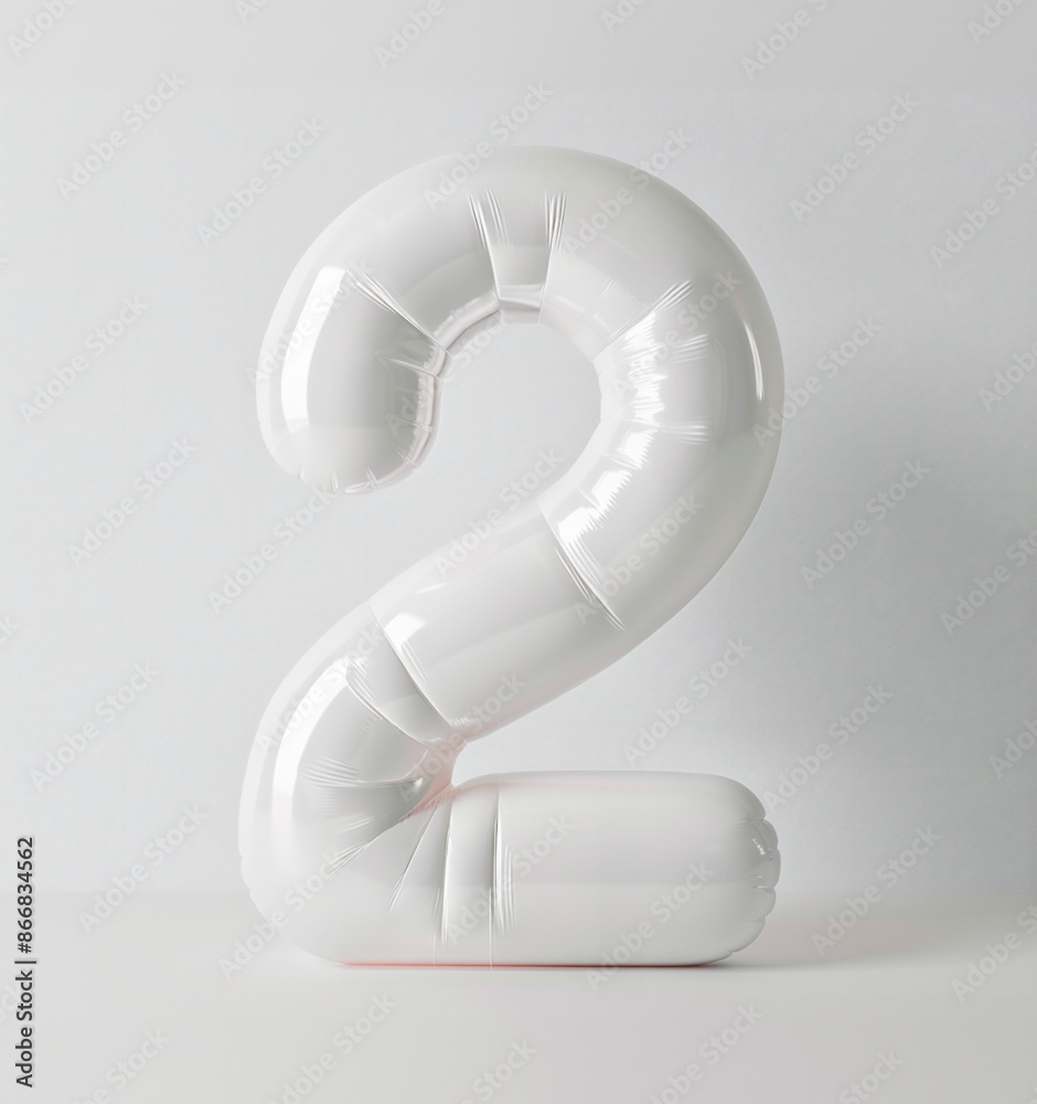 Fototapete ai generated photo with inflatable white color number 2. minimalistic balloon isolated on a white ba