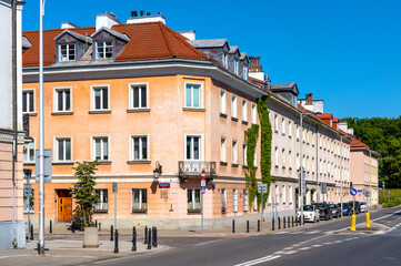 Historic XIX century tenement houses at Dobra and Bednarska street in Old Town district of Warsaw in Poland © Art Media Factory