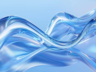 Flowing water shapes on blue gradient background, elegant curves, fluid glass shapes, flowing water. Generative AI.