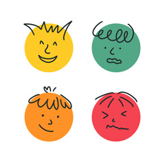 Fototapeta premium Four Emotions Faces. Illustration of Smile and Sad Facial Expressions. 