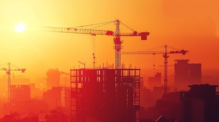 Silhouette of construction crane at sunset