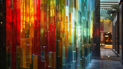 Fototapeta premium A contemporary art installation with reeded glass panels, creating a dynamic and interactive environment