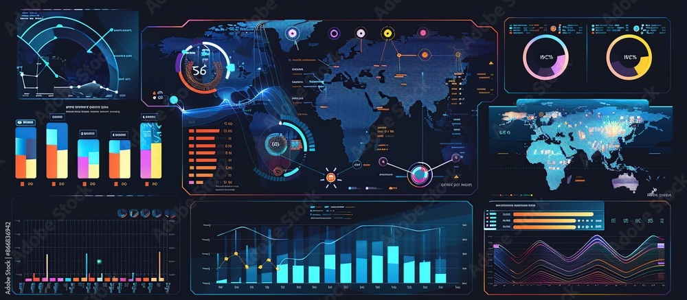 Aufkleber Dashboard infographic template with big data visualization. Pie charts, workflow, web design, UI elements.